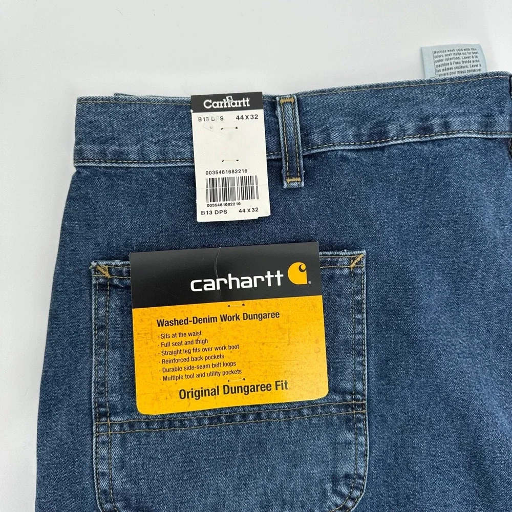 NWT Vntg Carhartt Mens 44x32 Washed Denim Work Dungaree Pants Original‎ Fit Blue